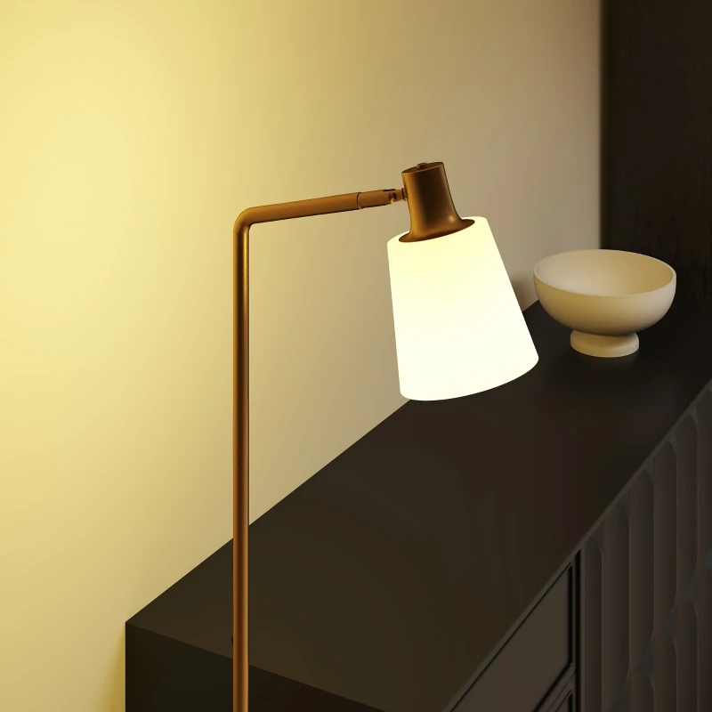 HOMCOM Candeeiro de Pé LED Regulável com Ecrã Giratório 350° 3 Temperaturas de Cor 3000K/4000K/6500K 45x21x148 cm Branco e Dourado