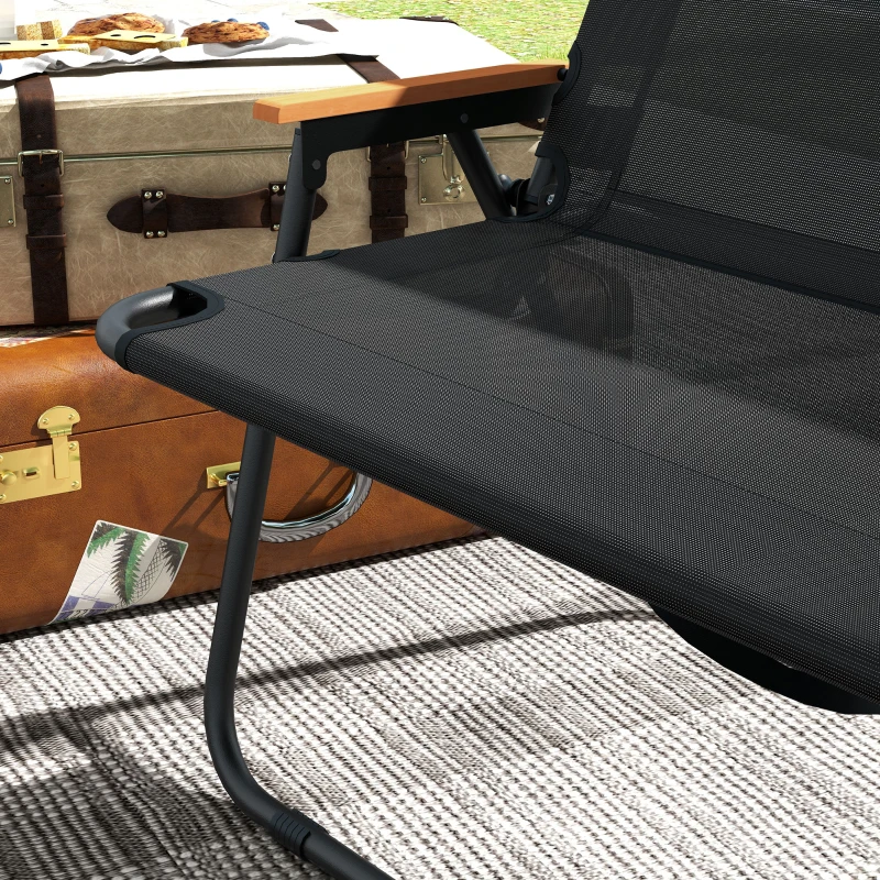 Outsunny Tuinbank Zitbank, Opvouwbare 2-Persoons Campingbank tot 220 kg belastbaar Zwart, Netstof, 108 x 65 x 73 cm