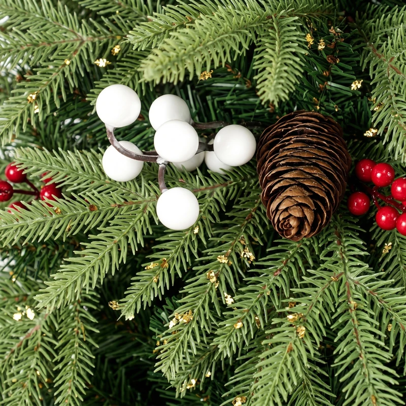 HOMCOM 6ft Artificial Christmas Tree with Pinecones, Red Berries, Hinged Predecorated Xmas Tree with 2843 Branch Tips