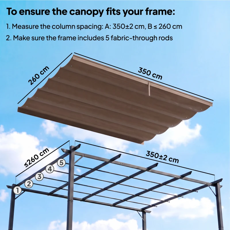 Outsunny Retractable Pergola Cover, 3.5 x 2.6 m Replacement Canopy Fabric for 4 x 3 m Frame, Roof Top Only, Brown