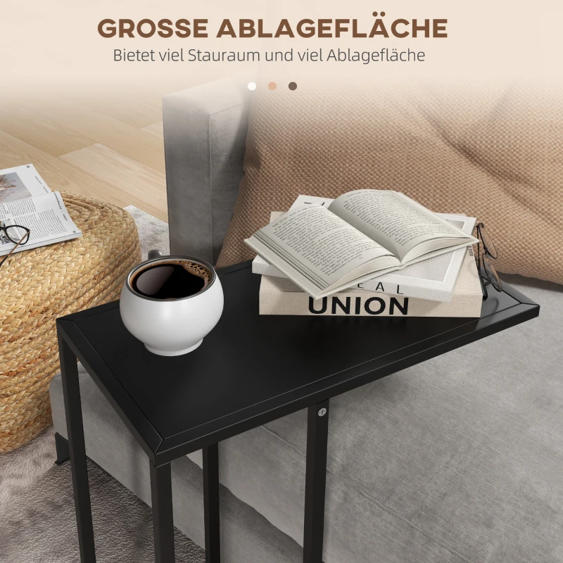 HOMCOM Bijzettafel Laptoptafel, salontafel in C-vorm, met stalen frame, zwart
