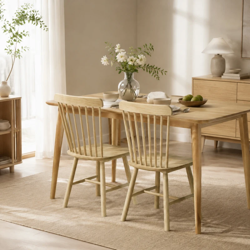 HOMCOM Lot de 2 Chaises de Salle à Manger, Chaises Cuisine en Bois d'Hévéa, Dossier Incurvé, Bords Arrondis, Bois Naturel