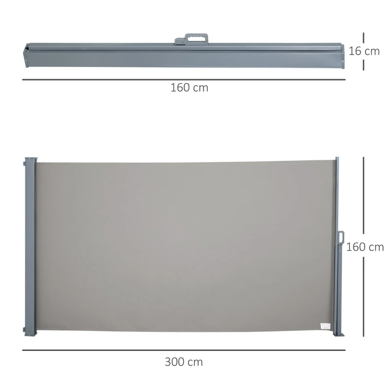 Outsunny Store latéral brise-vue rétractable 300 x 160 cm, paravent extérieur en aluminium, protection solaire, brise-vue extensible pour balcon, jardin, terrasse, gris