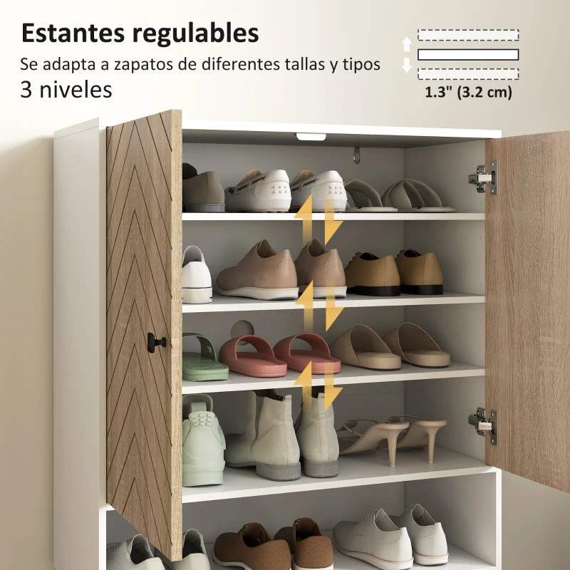HOMCOM Zapatero Entrada Recibidor con Estantes Ajustables Compartimento Abierto para 15 Pares de Zapatos Blanco y Natural