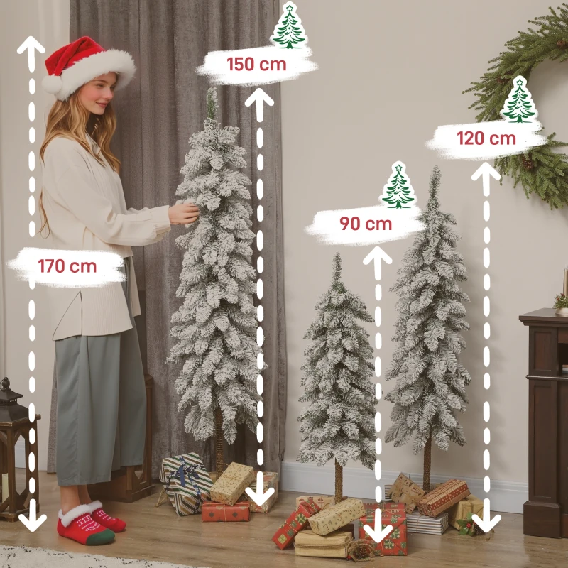 HOMCOM 3-delige set besneeuwde kunstkerstbomen, 90/120/150 cm, vlamvertragend, groen/wit(m-3)