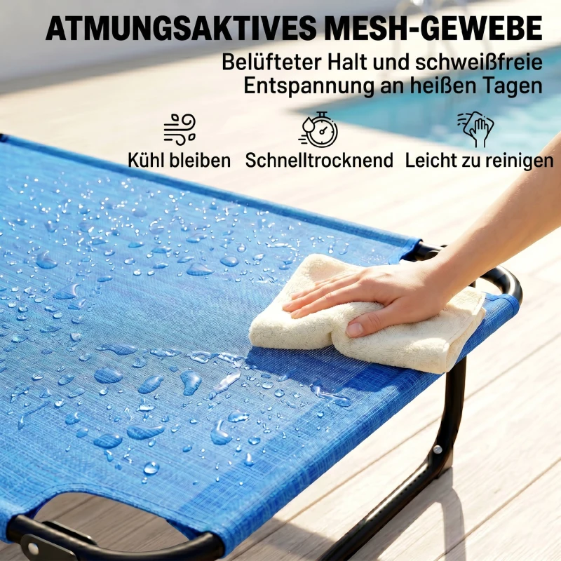 Outsunny Tuinligstoel Zonneligstoelen Relaxligstoel, Opvouwbaar, Weerbestendig, 194 cm x 72 cm x 31 cm, Zwart + Donkerblauw