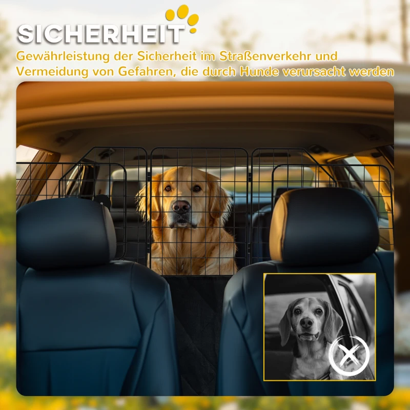 PawHut Verstelbaar Autorek voor Honden, 93-150cm, Opvouwbaar, Eenvoudige Montage, Staal, Zwart