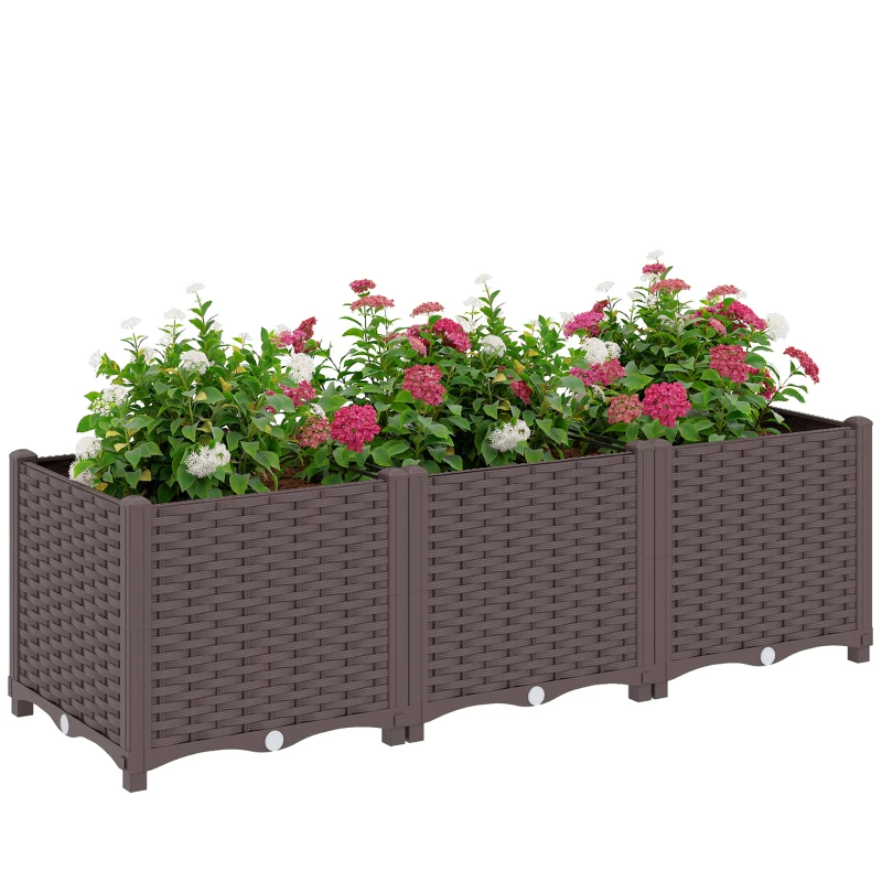 Outsunny Hoogbed Kunststof, modulair plantenbed met zelfbewateringssysteem 120 x 40 x 37 cm Bruin
