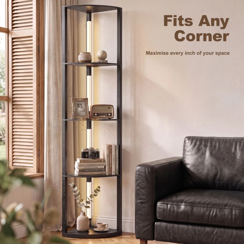 HOMCOM Corner Floor Lamp for Living Room Bedroom with Warm White LED Light, Modern Tall Standing Lamp, Black