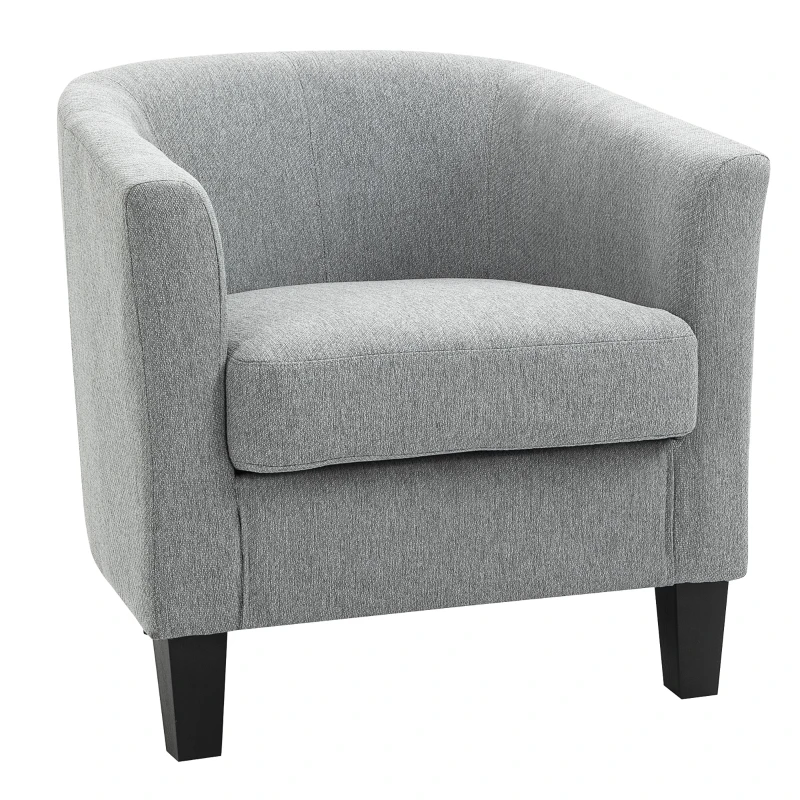 HOMCOM Butaca de Salón Tapizada en Lino Sintético Sillón Relax Moderno con Reposabrazos Respaldo Acolchados y Cojín Grueso para Dormitorio 75x72x74 cm Gris