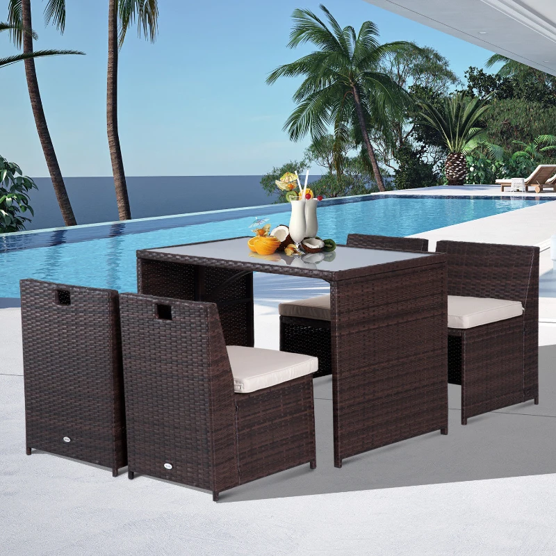 Outsunny 5-delig Poly-rotan tuinmeubelen tuinset rotan meubelen lounge