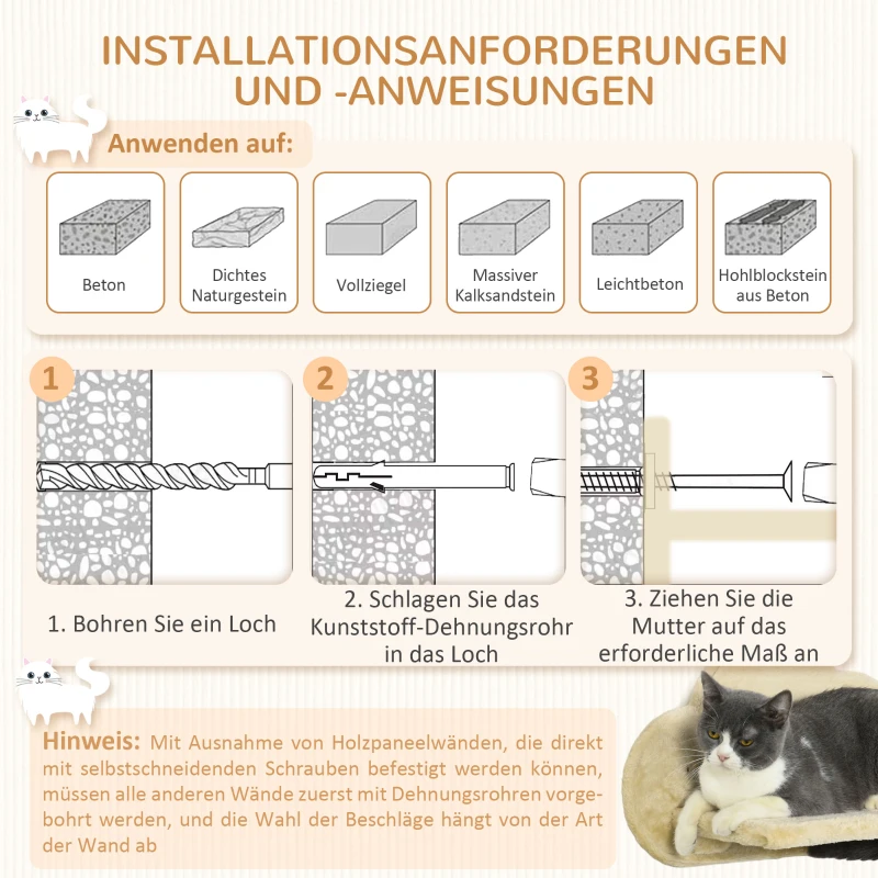 PawHut Katten trap, 5-delige set, 2 krabpalen, 2 platforms met pluche bekleding, hangmat, beige