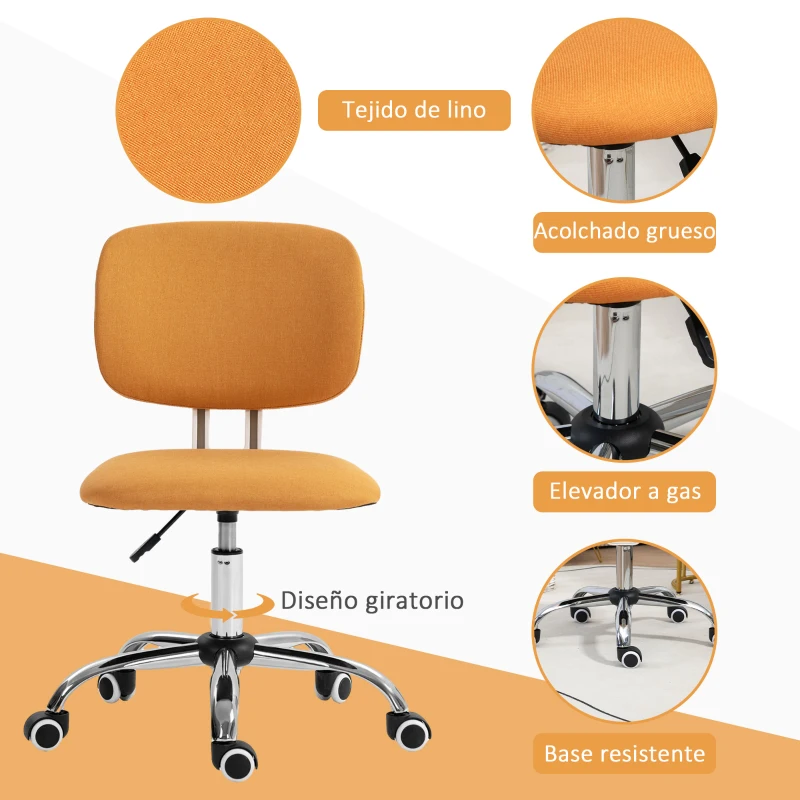 Vinsetto Silla de Escritorio Giratoria Tapizado de Tela con Altura Ajustable Estilo Moderno Carga 120 kg 48x53x80-90 cm Naranja