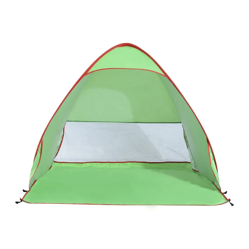 Outsunny Abri de plage tente de plage pliable Pop-up automatique instantané protection UV fenêtre arrière grand tapis de sol vert rouge