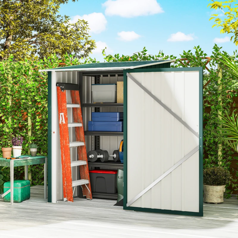 Outsunny Casetta da Giardino Porta Attrezzi in Acciaio Galvanizzato con Porta a Battente, 100x104x160 cm, Verde
