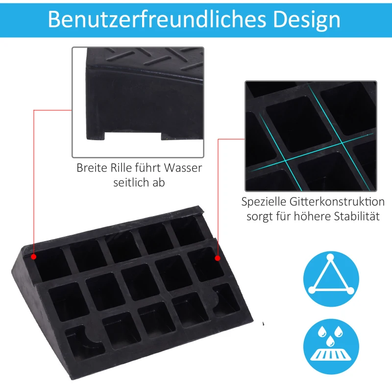 HOMCOM oprijplaat, oprijplaten, 2 stuks rubberen oprit, drempeloprijplaat, oprijhulp voor auto's, rubber 48 x 32 x 13 cm oprijplaat oprijplaten oprit rubber oprijplaat auto | Aosom.de