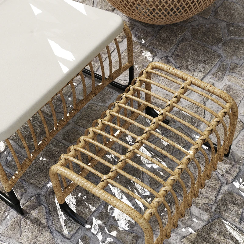 Outsunny Sillón de Exterior con Reposapiés, Cojín Acolchado y Estructura de Acero con Ratán Sintético Duradero 93x65x80 cm Beige