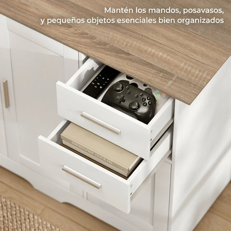 HOMCOM Aparador de Salón con 2 Cajones Armario de Cocina con Estante Ajustable 100x40x78 cm Blanco y Natural