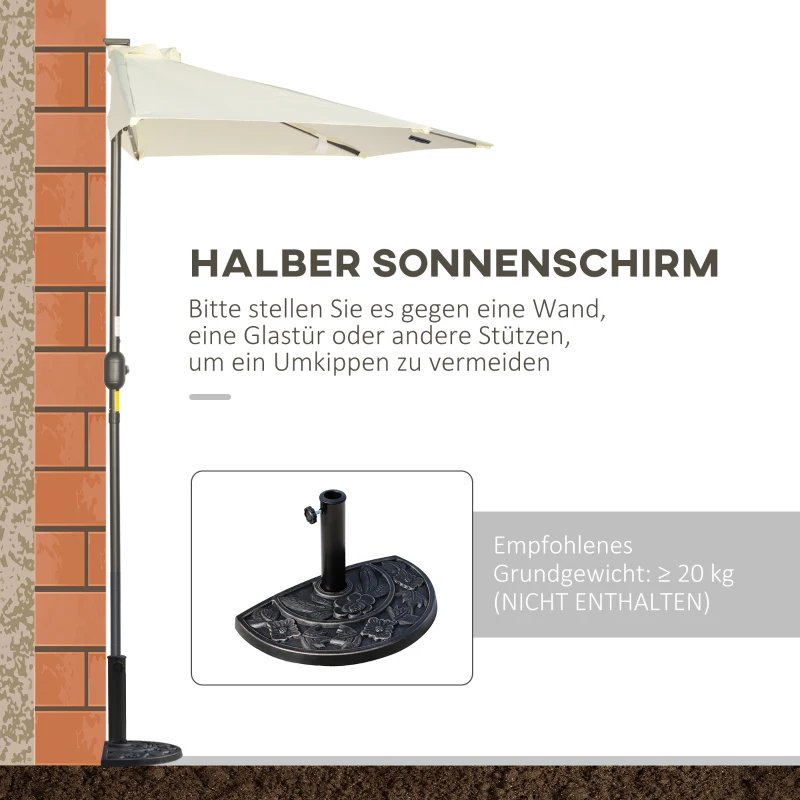 Outsunny parasol, terrasschaduw, halfrond, met zonnepaneel, 20 LED's, handslinger, beige, 2,70 x 1,35 x 2,40 m