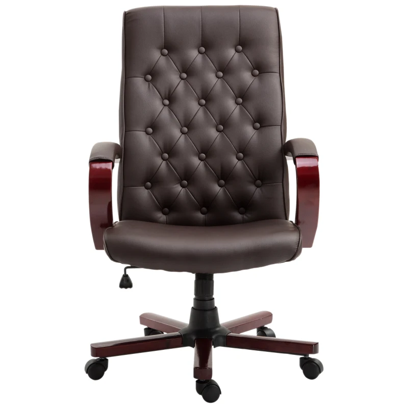 Vinsetto High Back Executive Office Chair Swivel Computer Desk Armchair Tilting Seat Height Adjustable Ergonomic Bonded Leather Wooden Base (Brown)