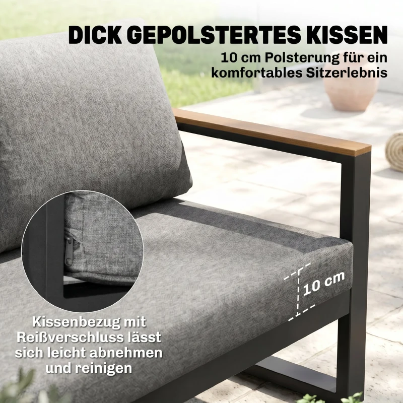 Outsunny 5-delige loungeset voor buiten, tuinmeubelset, 148 cm x 61 cm x 71,5 cm, Grijs + Natuurlijk