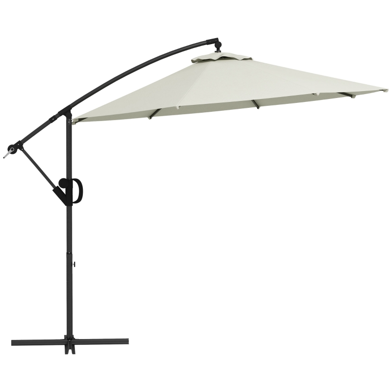 Umbrelă de soare 3 (m) în consolă cu bază transversală Outsunny, Umbrelă de soare cu manivelă, înclinare și 8 nervuri