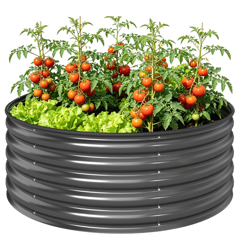 Outsunny Verhoogd Bed, Gegalvaniseerde Plantenbak met Veiligheidsrand, Plantenbox met Open Bodem, 120 x 120 x 43 cm, Donkergrijs