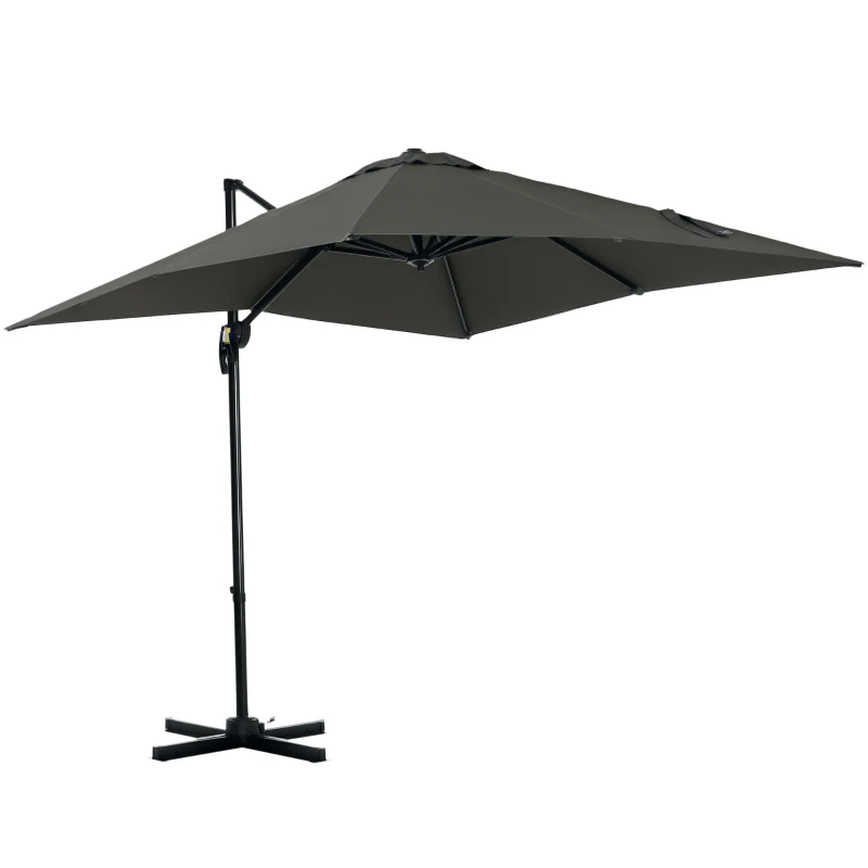 Outsunny Grijze Zweefparasol Tuinparasol, Kruisvoet, Kantelbaar, Weerbestendig, 245 cm x 245 cm x 245 cm