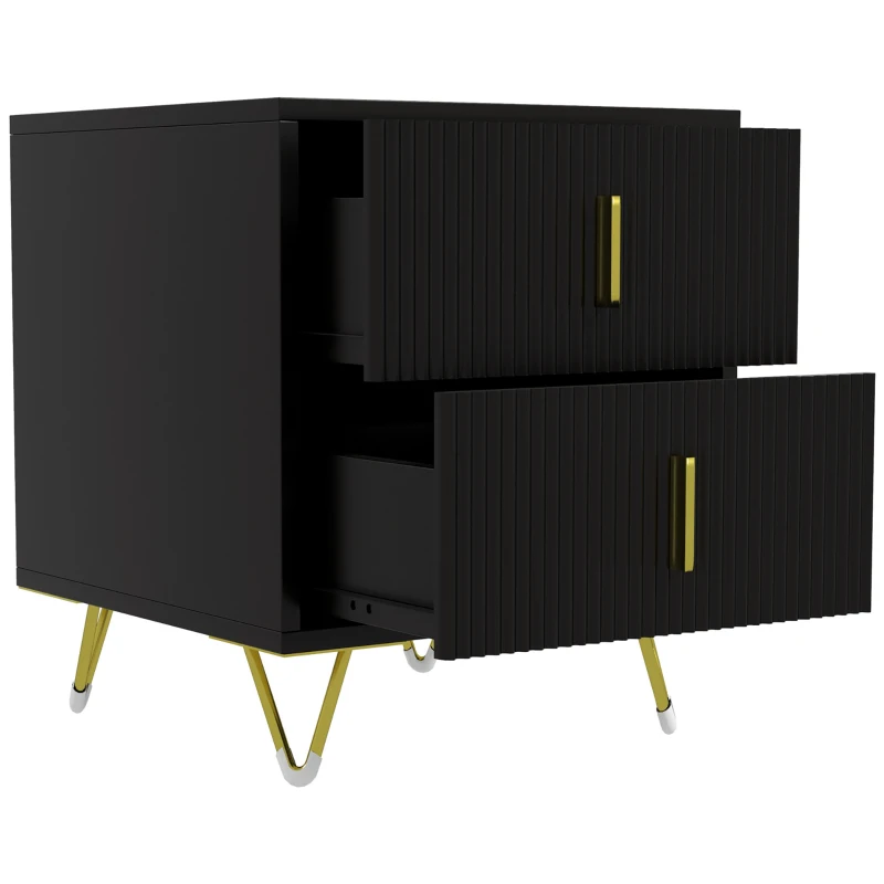 HOMCOM Table de chevet table de nuit avec 2 tiroirs style art déco - 40 x 40 x 47 cm - métal doré et noir