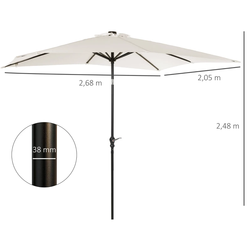 Outsunny Parasol de Terraza Exterior 2,7x2x2,5 m con Techo Inclinable hasta 45° Luces LED Solares y Manivela Blanco Crema