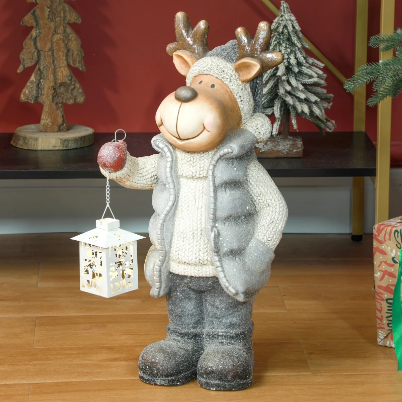 HOMCOM Kerstdecoratie, Rendier met Lantaarn, LED, op Batterijen, 25,5 x 19,5 x 52 cm
