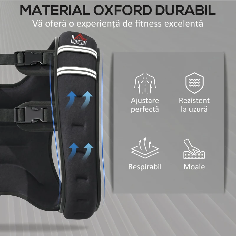 HOMCOM Vestă cu greutăți 8kg, respirabilă, cu buzunar pentru depozitare și bretele, din material Oxford, 40x35 cm, neagră