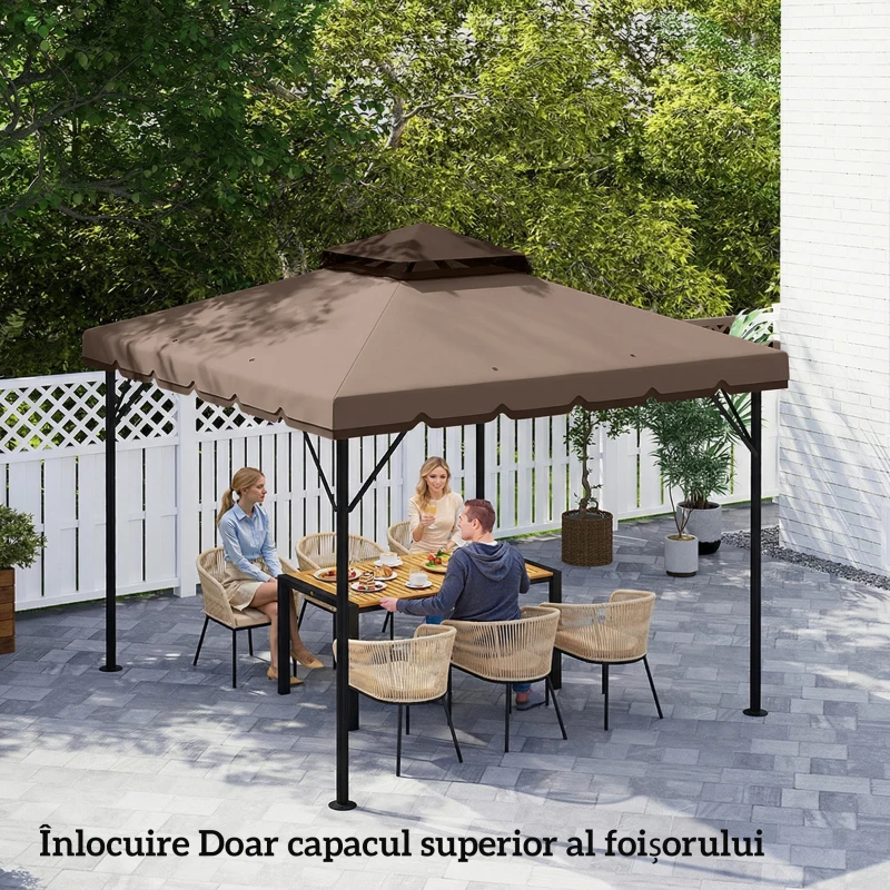 Outsunny Acoperire pentru pavilion 3x3 m, cu 2 niveluri și 8 orificii de drenaj, din poliester, bej și maro