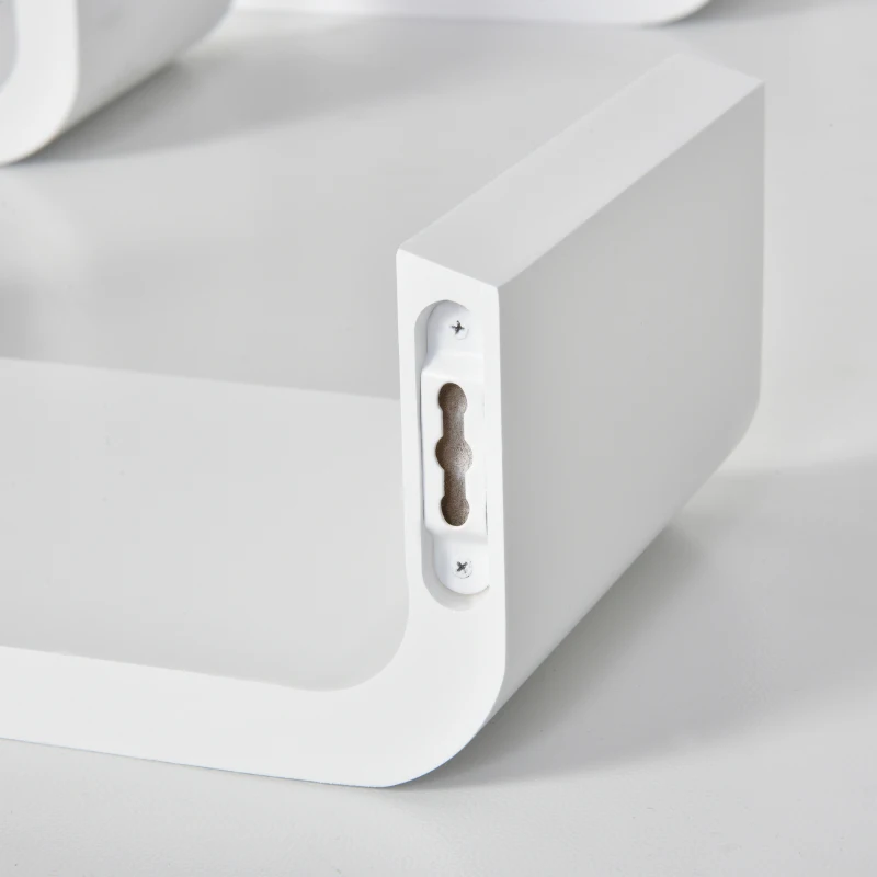 HOMCOM Lot de 3 étagères murales flottantes design contemporain courbé kit fixation inclus MDF blanc