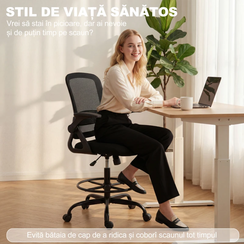HOMCOM Scaun de birou ergonomic, înălțime reglabilă, negru