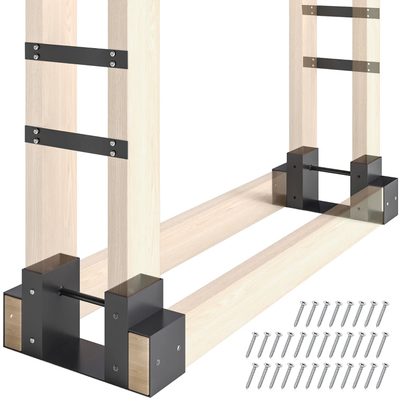 Outsunny Set van 2 brandhouthouders voor binnen – 33,5 x 10 x 15,5 cm, verstelbaar, zwart