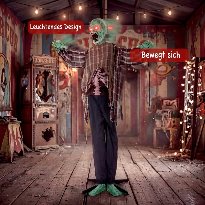 HOMCOM Levensgrote geanimeerde Halloween-zombie, 170 cm, met geluids- en aanraakactivatie, griezeldecoratie