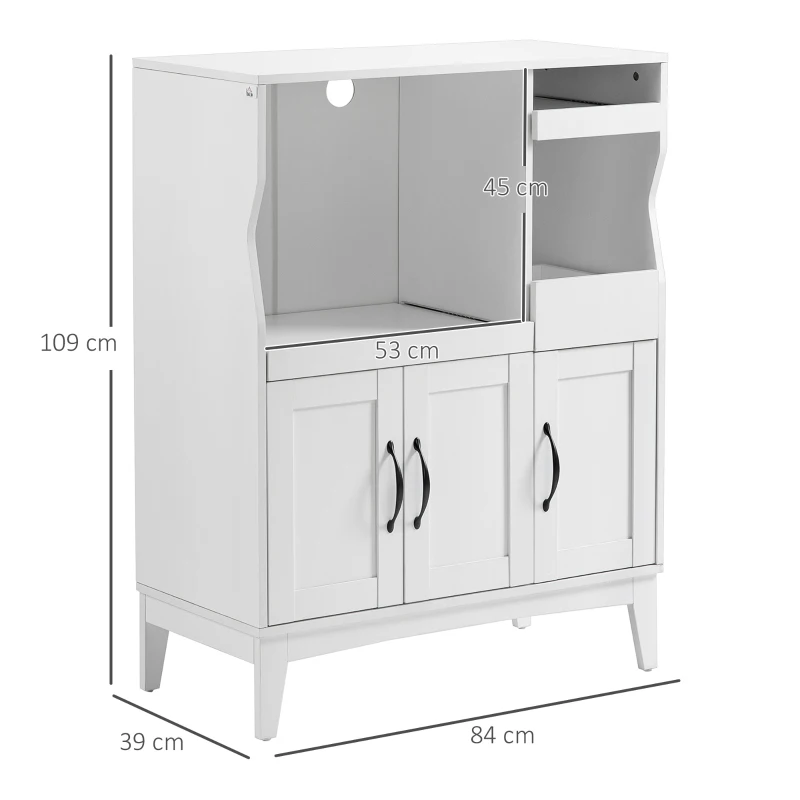 HOMCOM Credenza Cucina Salvaspazio con 2 Armadietti e 2 Ripiani Estraibili in Legno, 84x39x109 cm, Bianco