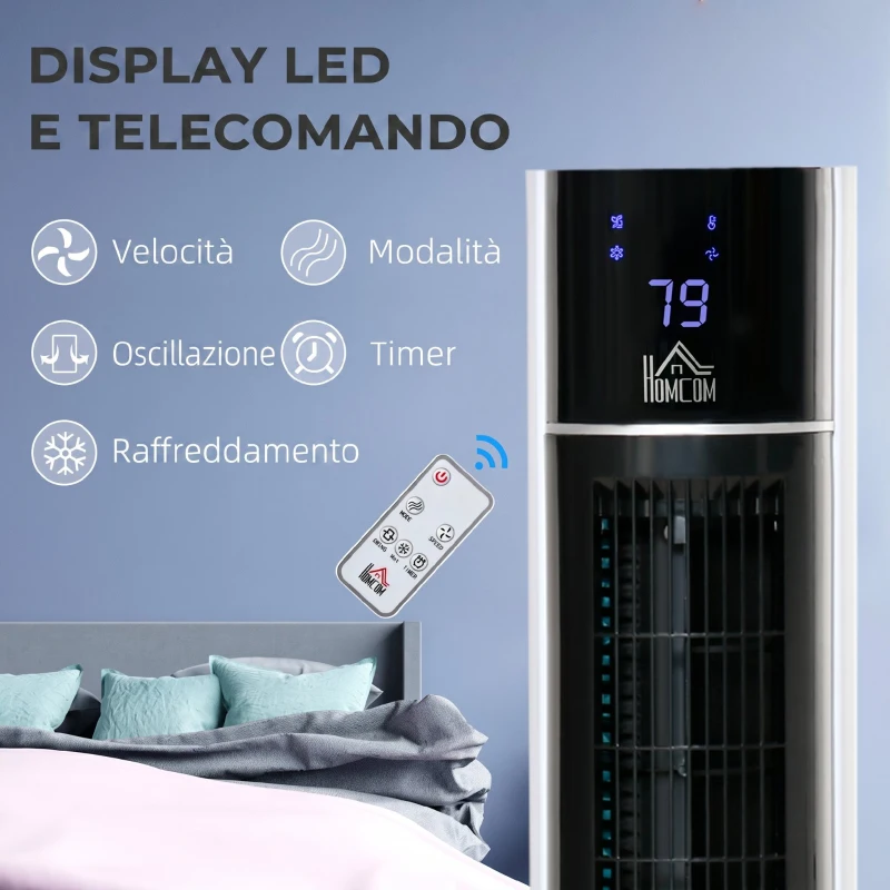 HOMCOM Ventilatore Raffrescatore Evaporativo 3 Modalità e 3 Velocità, Timer, Oscillazione e Telecomando, Bianco