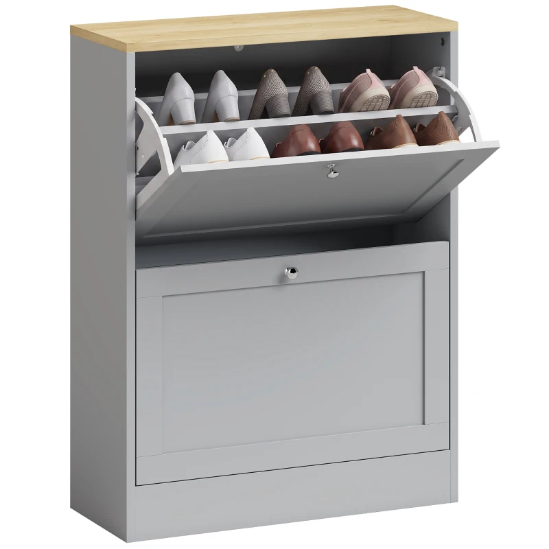HOMCOM Dulap pentru pantofi 12 perechi, Dulap de intrare cu 2 sertare rabatabile și rafturi reglabile, 60 x 23,5 x 80cm, Gri
