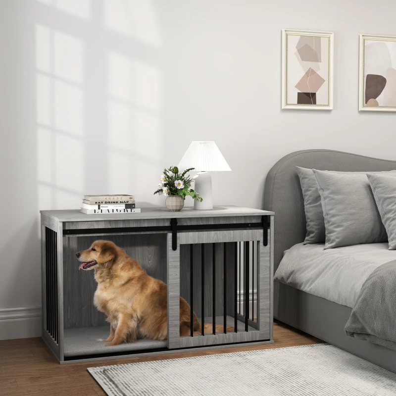 PawHut 118cm Dog Crate Furniture with Removable Cushion for Extra Large Dogs - Grey