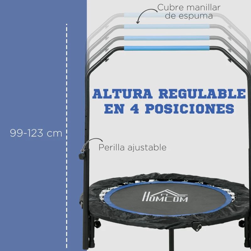 HOMCOM Cama Elástica Plegable Ø102 cm con Mango Ajustable  Marco de Acero para Entrenamiento Piernas Cuerpo Azul y Negro