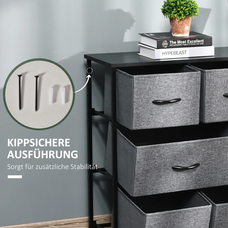 HOMCOM Ladekast met 8 Stoffen Lades, 2 Groot, 6 Klein, Metalen Frame, Kantelbeveiliging, Grijs