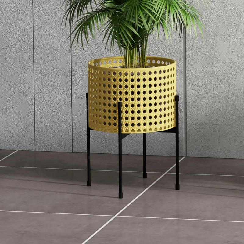 Outsunny Bloemenstandaard, set van 3, roestvrij metalen frame, voor binnen en buiten, zwart/goud