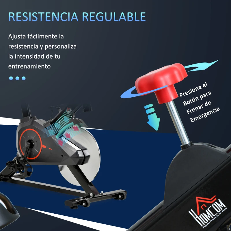 HOMCOM Bicicleta Estática Ciclo Indoor con Pantalla LCD Pulsómetro Sillín y Manillar Ajustables en Altura Volante de Inercia de 6 kg Resistencia Regulable Soporte para Teléfono y Ruedas Negro y Rojo