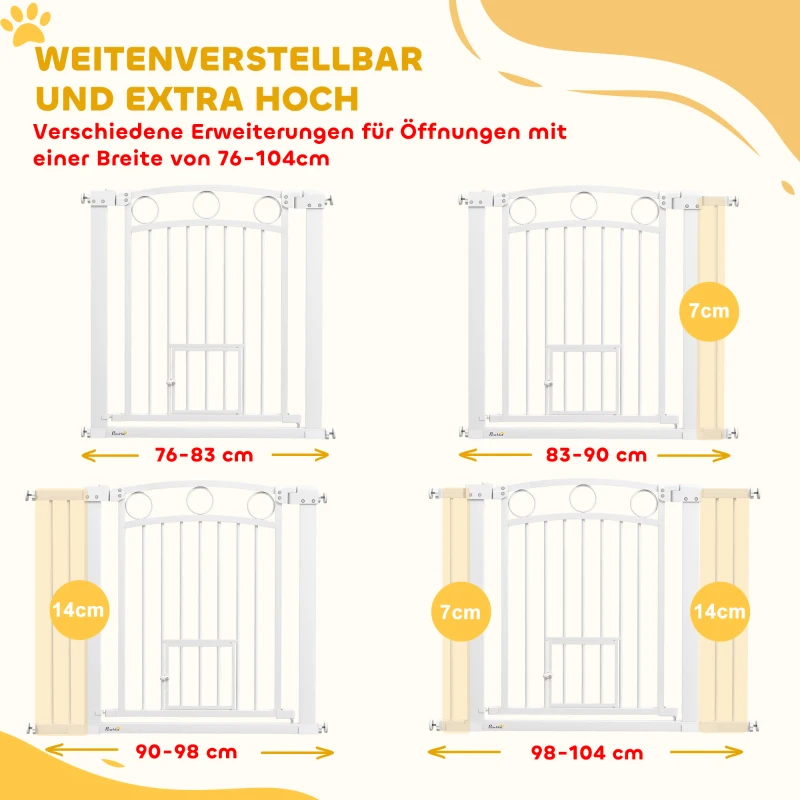 PawHut Deurhekje 77 cm Traphekje Deurhek zonder boren Traphek voor breedtes van 76-104 cm Eenvoudig met één hand te openen Staal Wit
