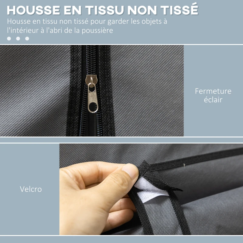HOMCOM Armoire penderie multi-rangement - 8 étagères, 2 barres - non tissé gris