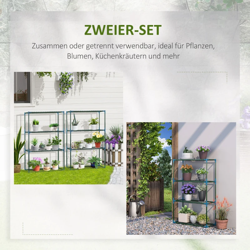 Outsunny plantenrek, set van 2, elk met 4 planken, gecombineerd of afzonderlijk te gebruiken, staal, groen, 70 x 27 x 110 cm