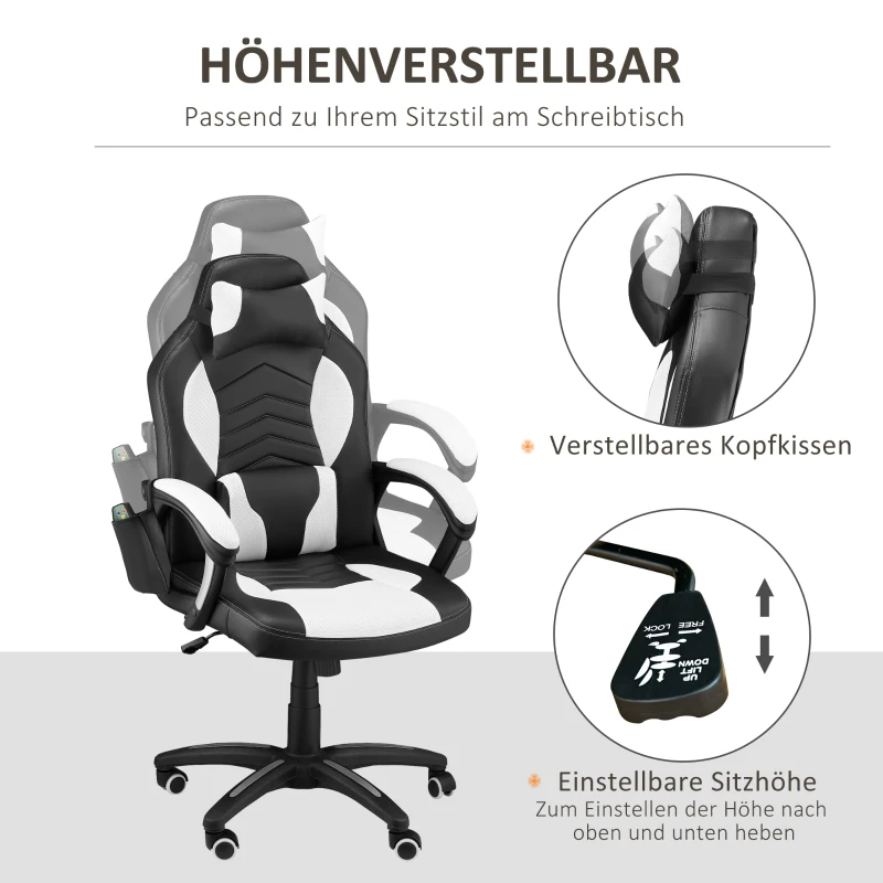 HOMCOM Kantoorstoel draaistoel sportstoel massagestoel directiestoel massage met warmtefunctie