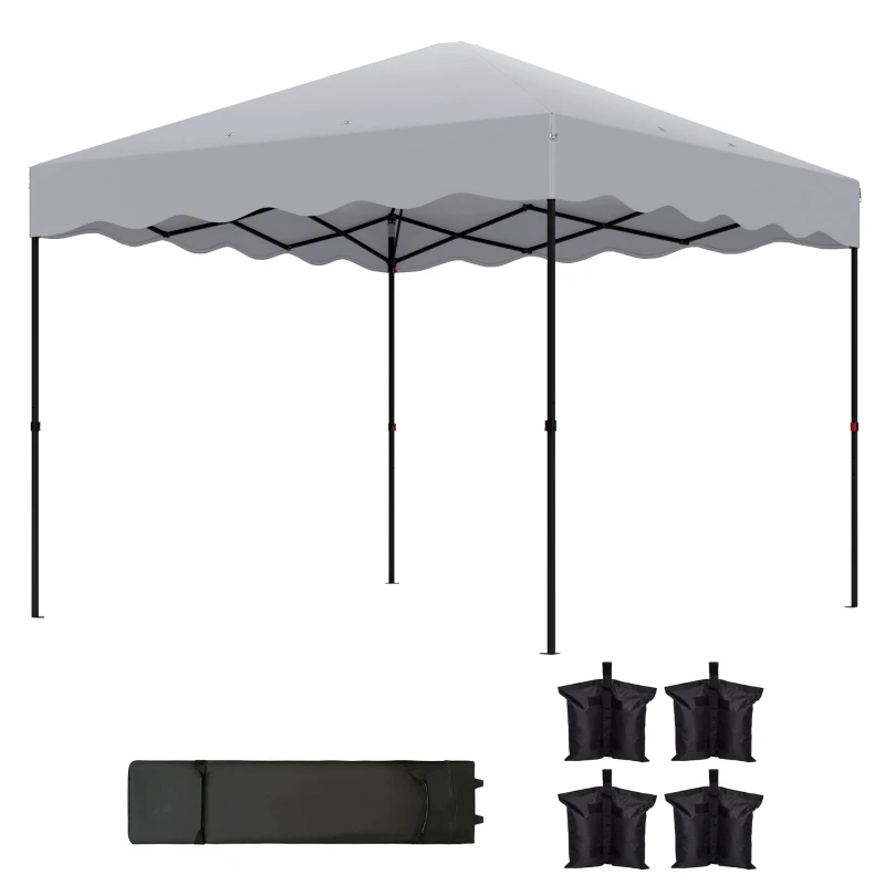 Outsunny 3 x 3 m Pop-up Paviljoen, Hoogteverstelbaar Tuinpaviljoen, met Rolkoffer, voor Tuin, Terras, Metaal, Stof, Lichtgrijs